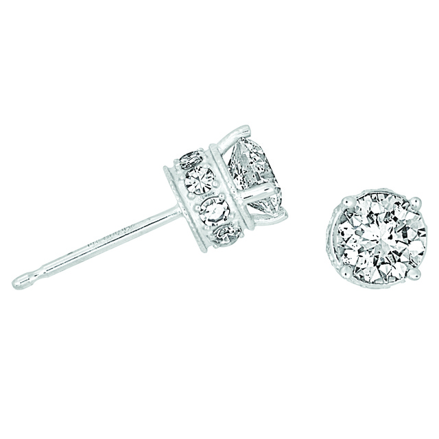 Diamond Stud Earring with Melee Diamonds on Side