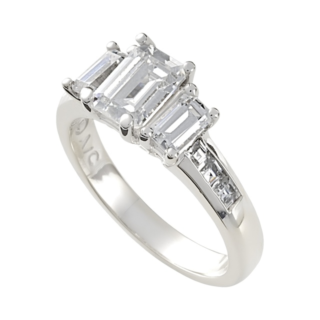 Three Stone Emerald Cut Diamond Semi Mount (No Center Diamond)